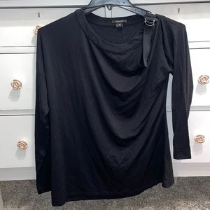 Stella & Dot Buckle Up Cold Shoulder Black Top
